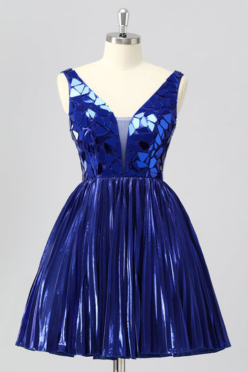 Golden Mirror Metallic A Line Short Prom Dress